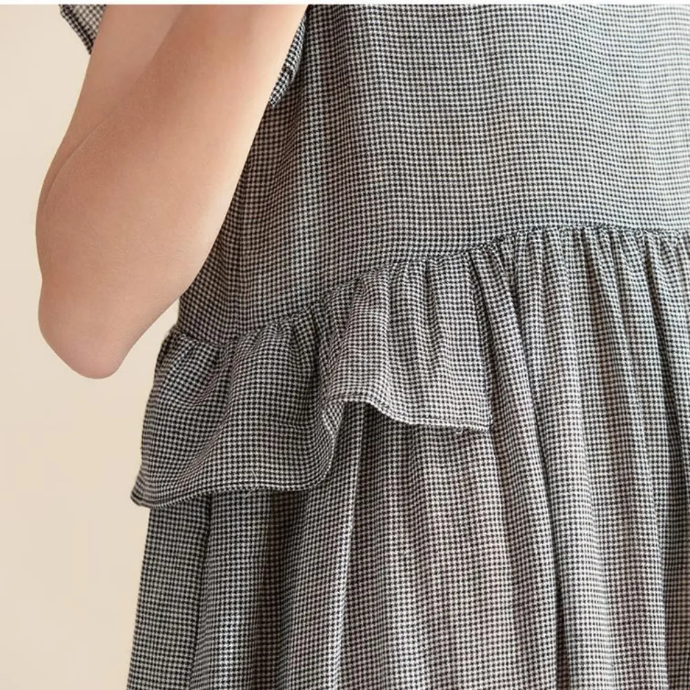 气质荷叶边格子长裙 Gingham Elegance Ruffle Midi Dress