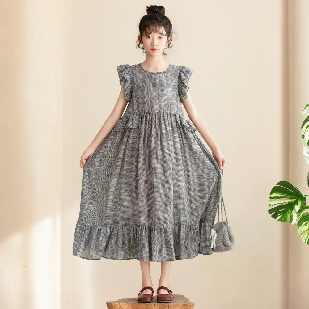 气质荷叶边格子长裙 Gingham Elegance Ruffle Midi Dress