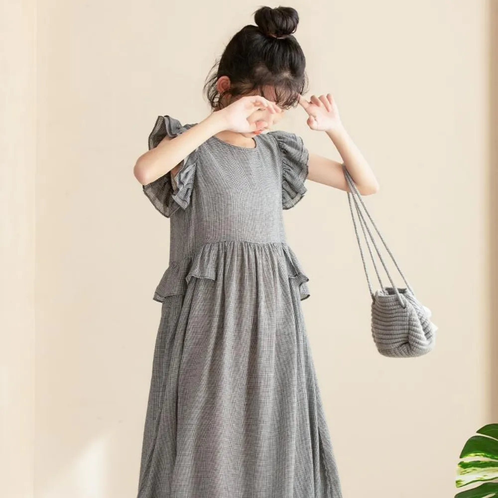 气质荷叶边格子长裙 Gingham Elegance Ruffle Midi Dress