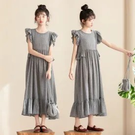 气质荷叶边格子长裙 Gingham Elegance Ruffle Midi Dress