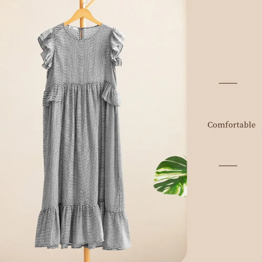 气质荷叶边格子长裙 Gingham Elegance Ruffle Midi Dress