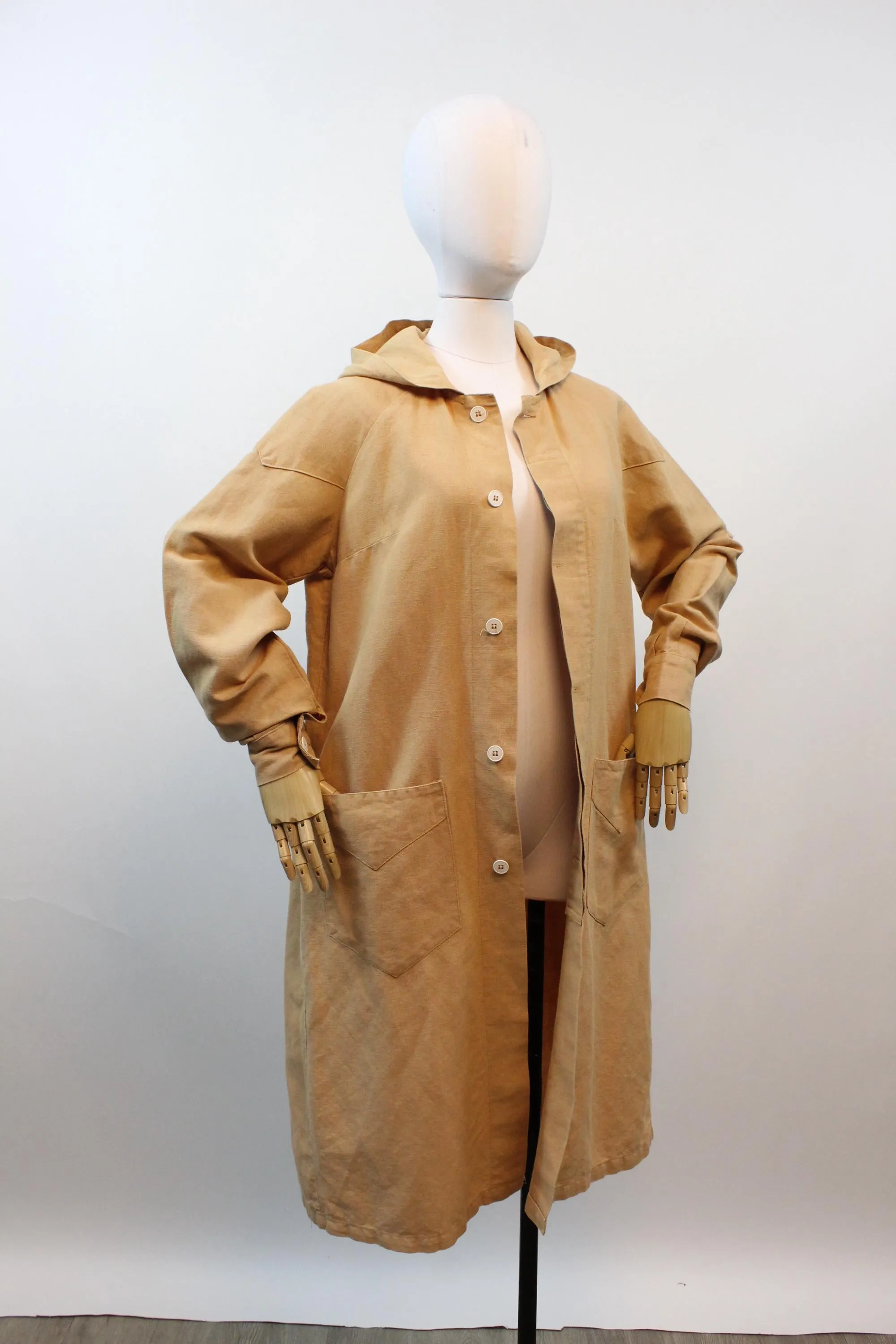 1930s FRENCH workwear linen chore HOOD coat | new spring summer