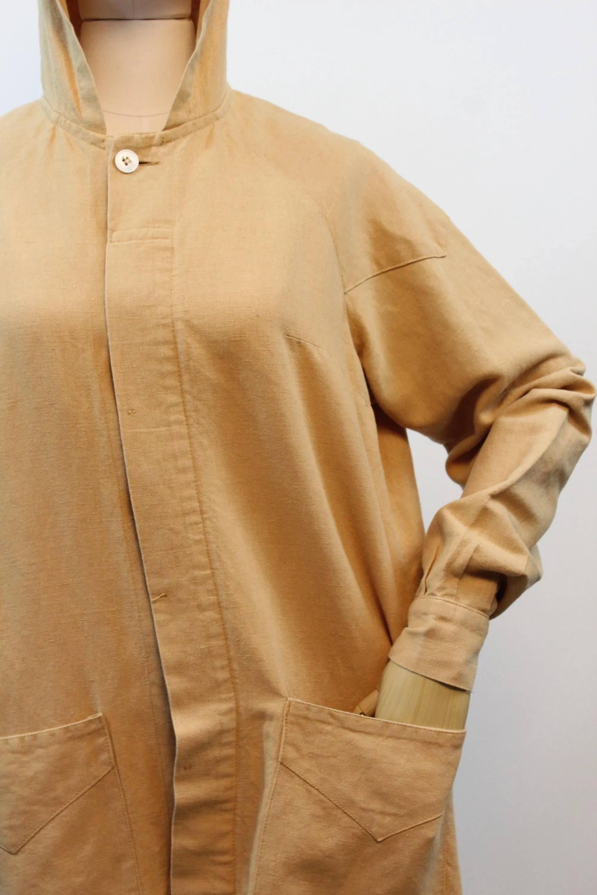 1930s FRENCH workwear linen chore HOOD coat | new spring summer