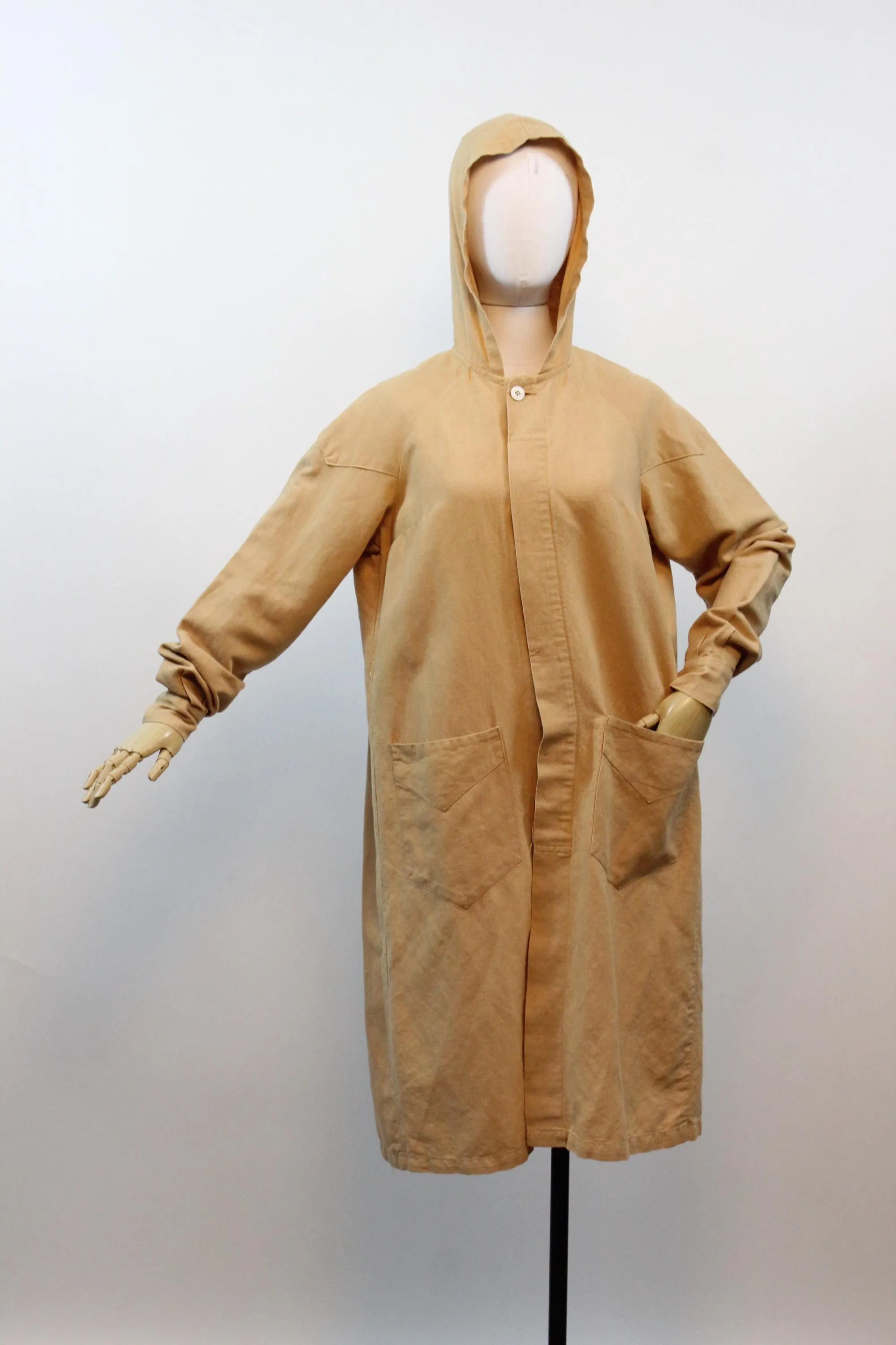 1930s FRENCH workwear linen chore HOOD coat | new spring summer