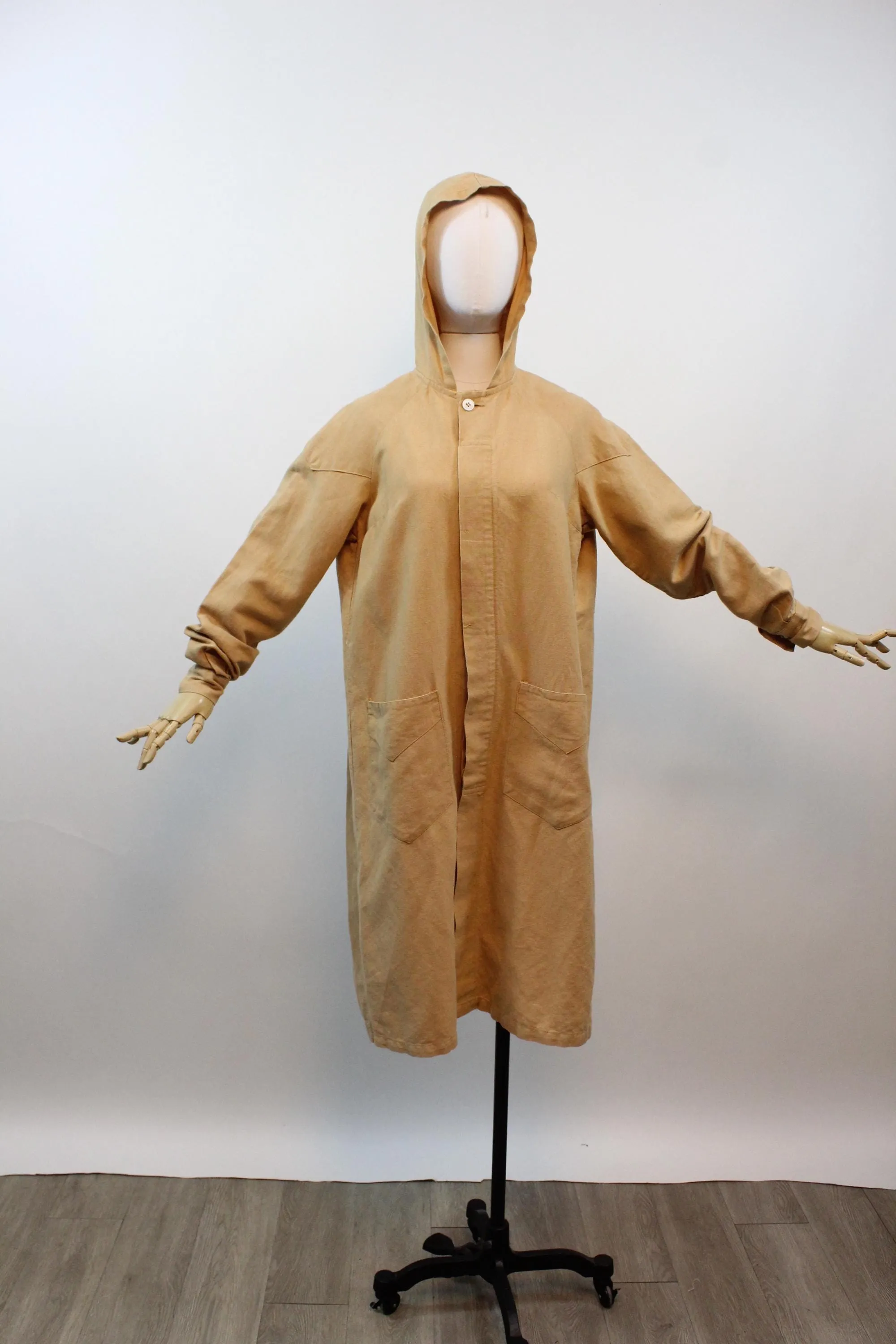 1930s FRENCH workwear linen chore HOOD coat | new spring summer