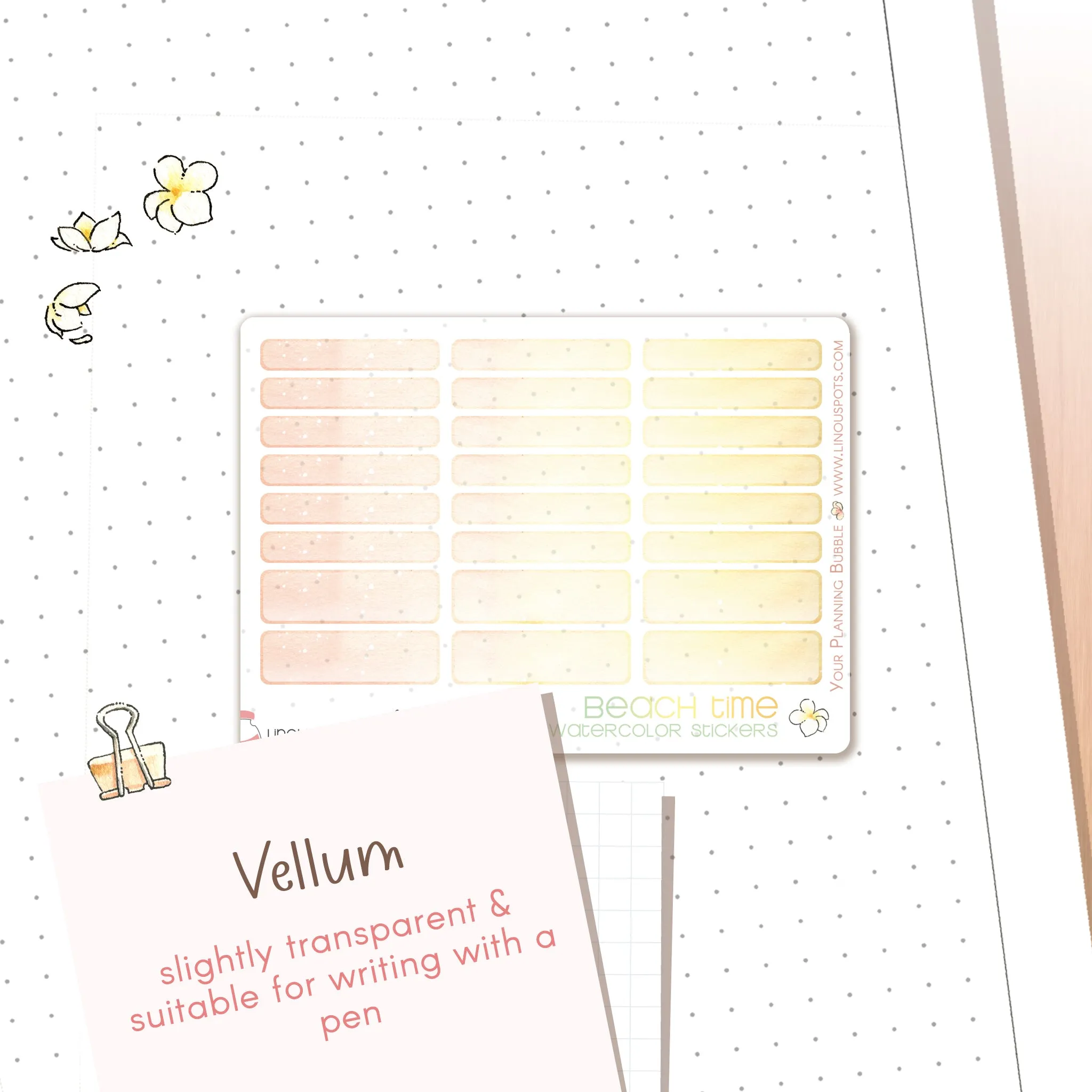 Beach Time - Watercolor Planner Stickers MINI -  1,5'' Wide Miniboxes