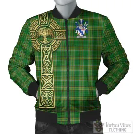 Biggar Irish Clan Tartan Bomber Jacket with Coat of Arms Celtic Tree of Life Style