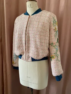 Bomber Jacket Pink Linton Tweed Embroiderd - Size S (8/12)