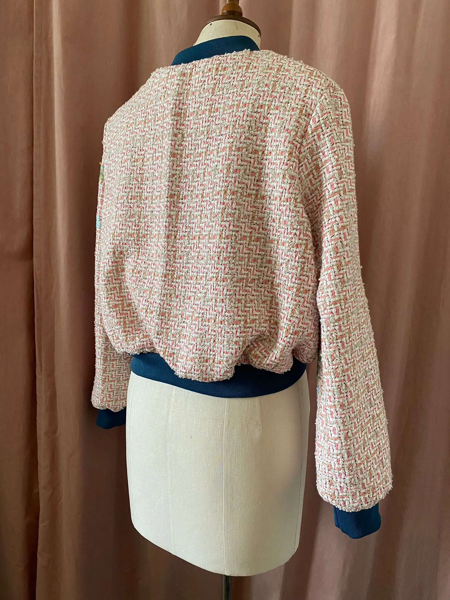 Bomber Jacket Pink Linton Tweed Embroiderd - Size S (8/12)