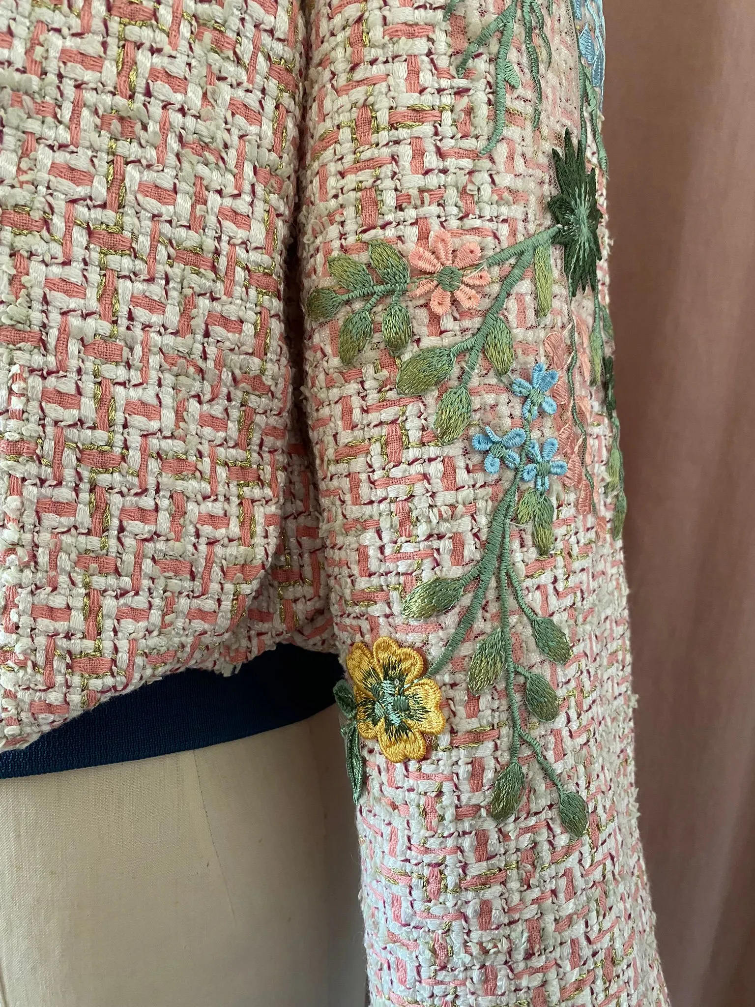 Bomber Jacket Pink Linton Tweed Embroiderd - Size S (8/12)