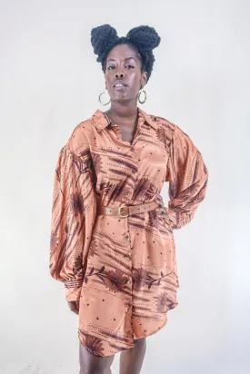 Bonnie Shirt Dress - Retro Rose Gold Floral - Vintage Indian Sari - Free Size XXL