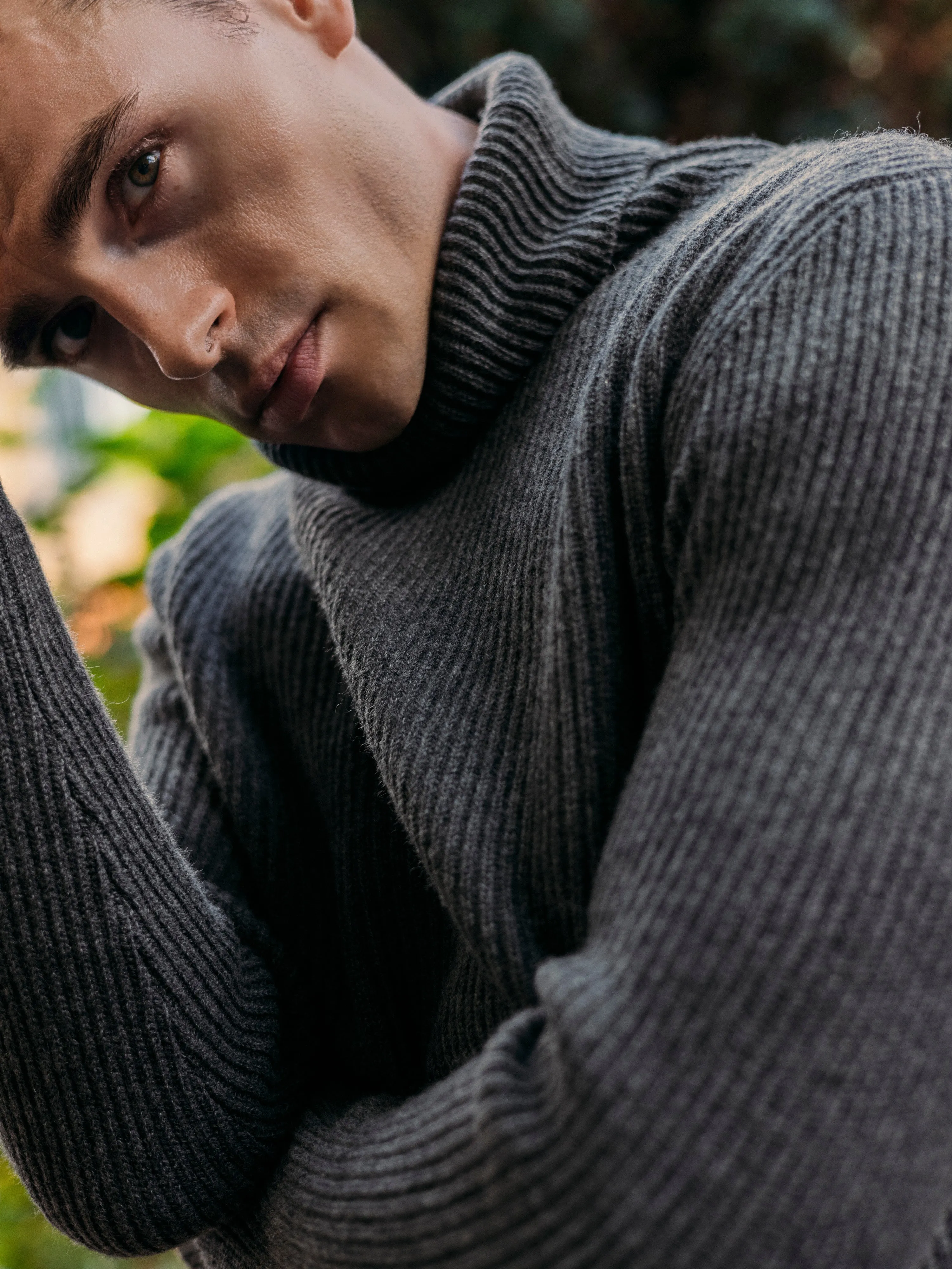 Cashmere ribbed submariner rollneck in grey mélange