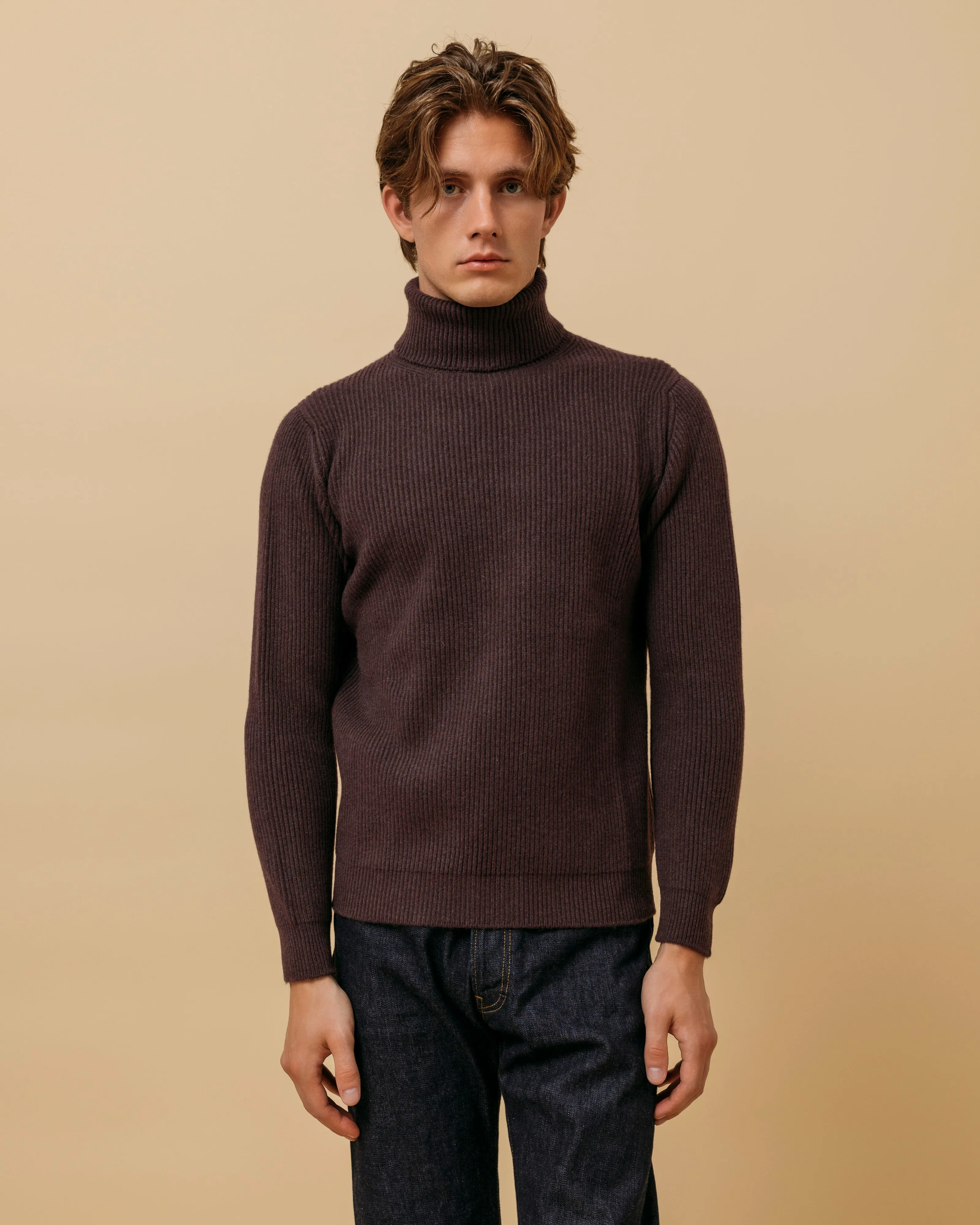 Cashmere ribbed submariner rollneck in merlot