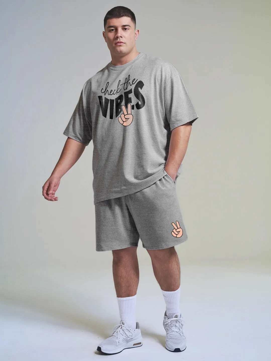 Check The Vibes Cotton Mens T Shirt and Shorts Combo Set(Plus size)