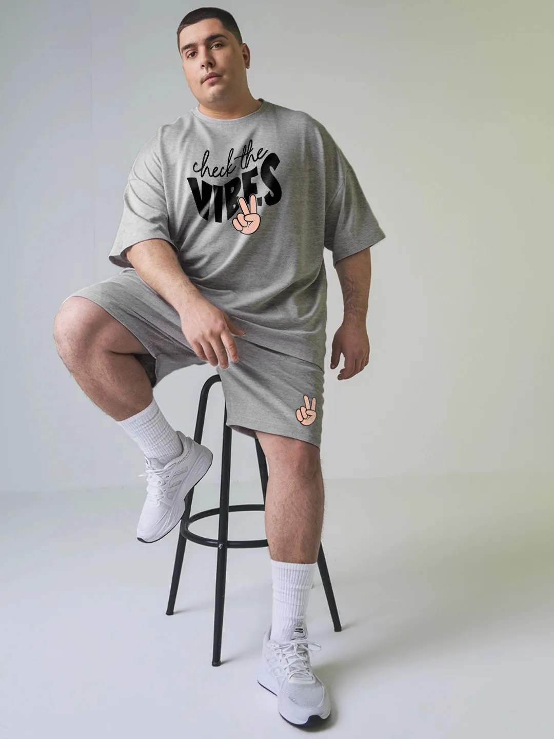 Check The Vibes Cotton Mens T Shirt and Shorts Combo Set(Plus size)