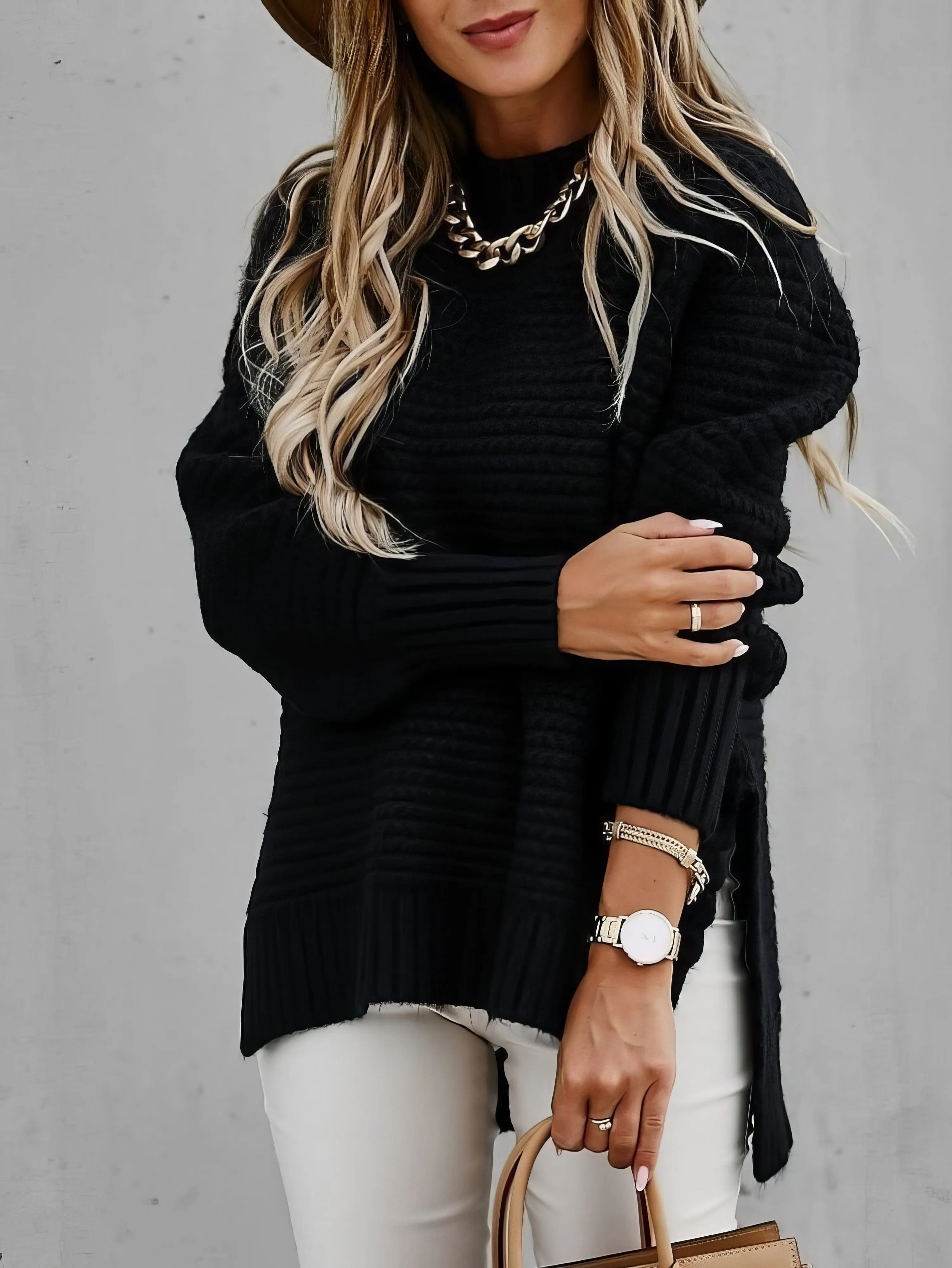 Chicmy-European and American casual women's clothing Half Turtleneck Solid Split Sweater