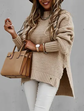 Chicmy-European and American casual women's clothing Half Turtleneck Solid Split Sweater