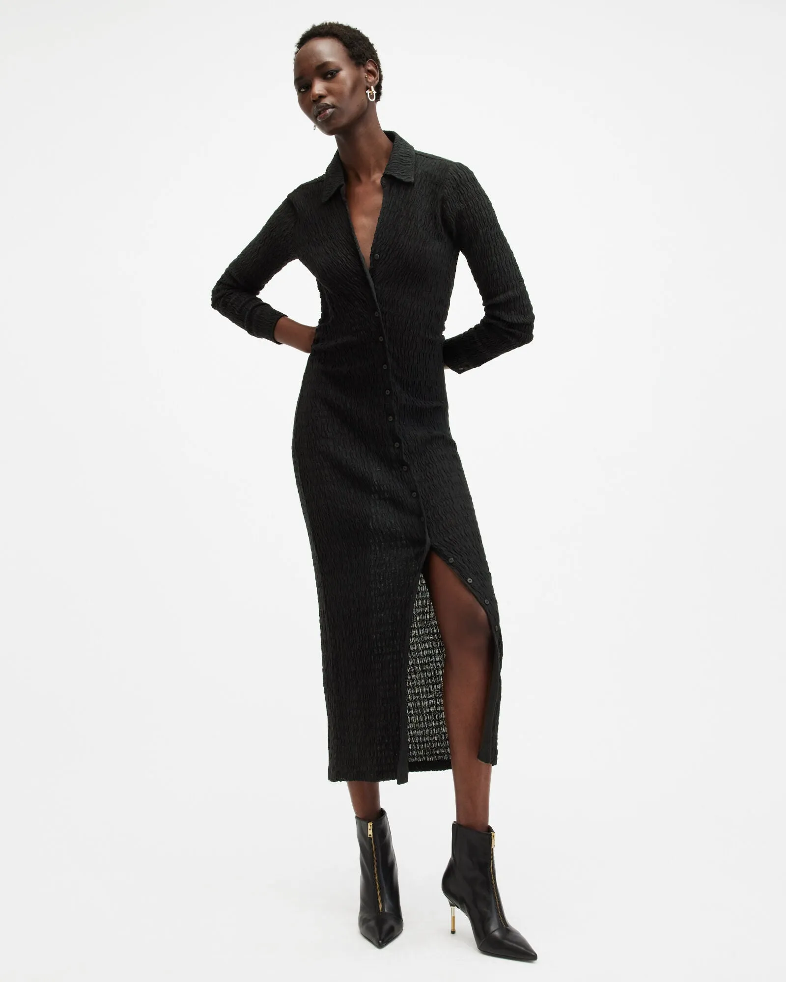 Connie Slim Fit Textured Midi Dress