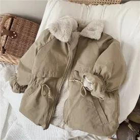 Cozy Khaki Lamb Wool Blend Parkas
