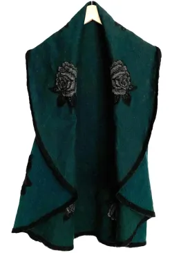 Dark Winter Green Rose Wool Cape