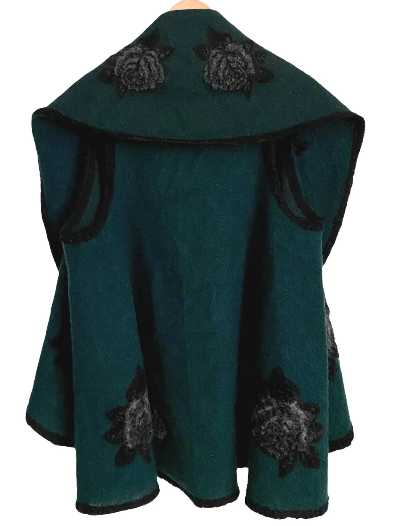 Dark Winter Green Rose Wool Cape