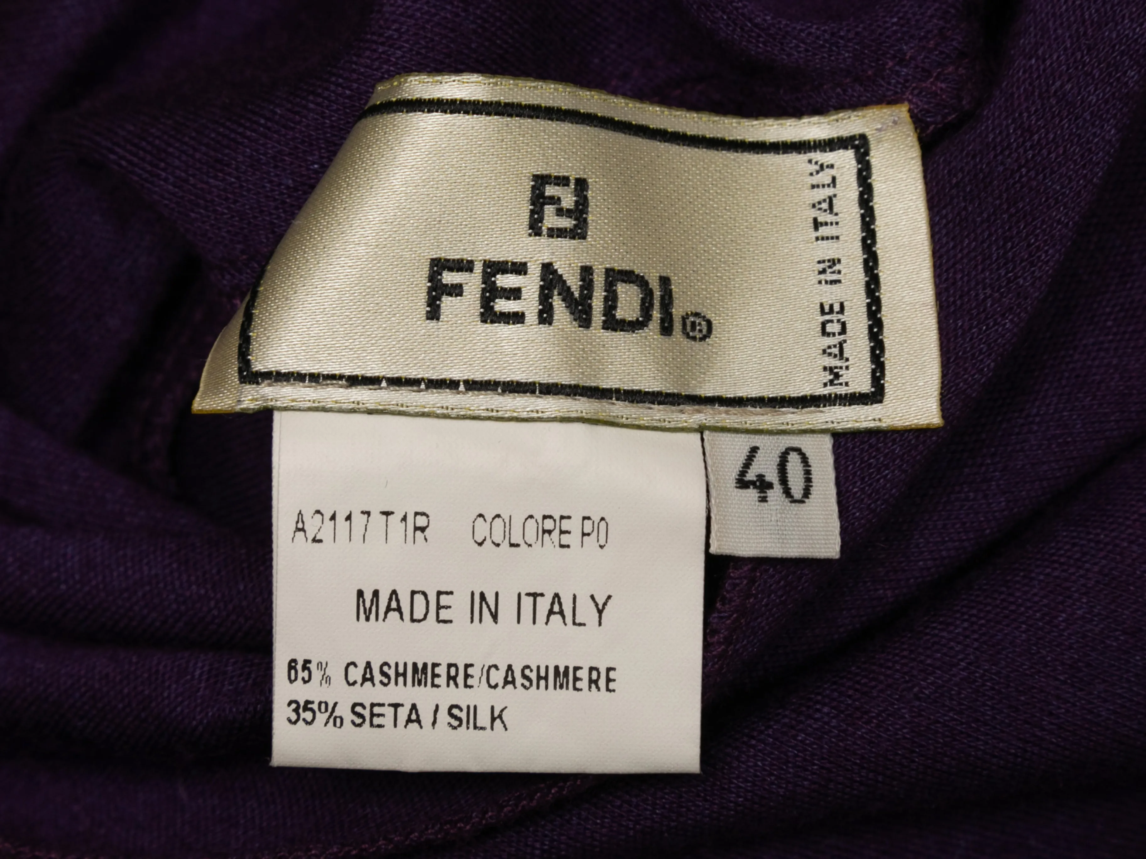 Eggplant Fendi Cashmere & Silk Turtleneck Top Size IT 40