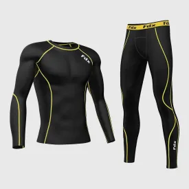 Fdx Men's & Boy's Set Blitz Yellow Skin Fit Compression Top & Leggings