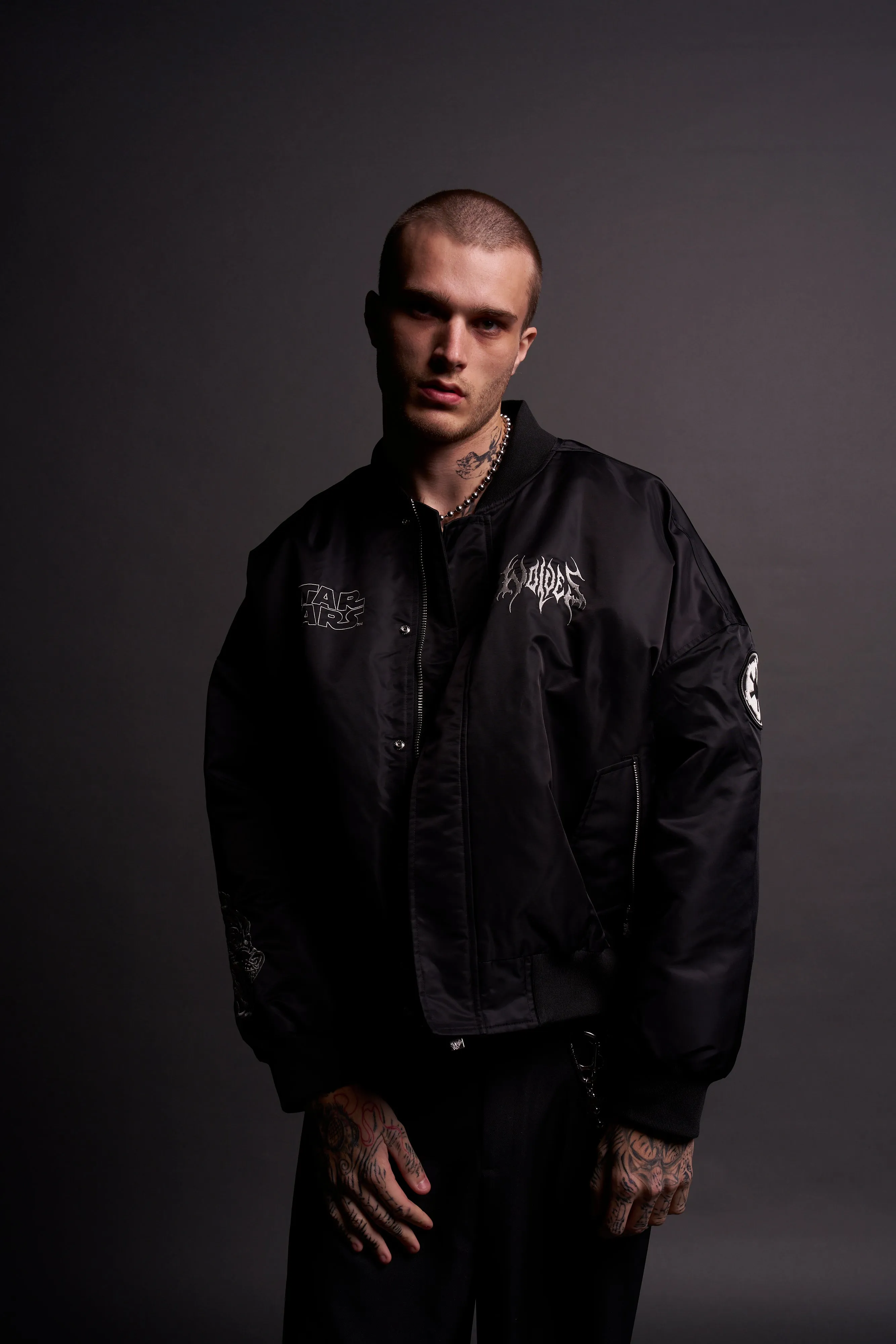 Fear Is My Ally Vicious Nylon Bomber Jacket in Black
