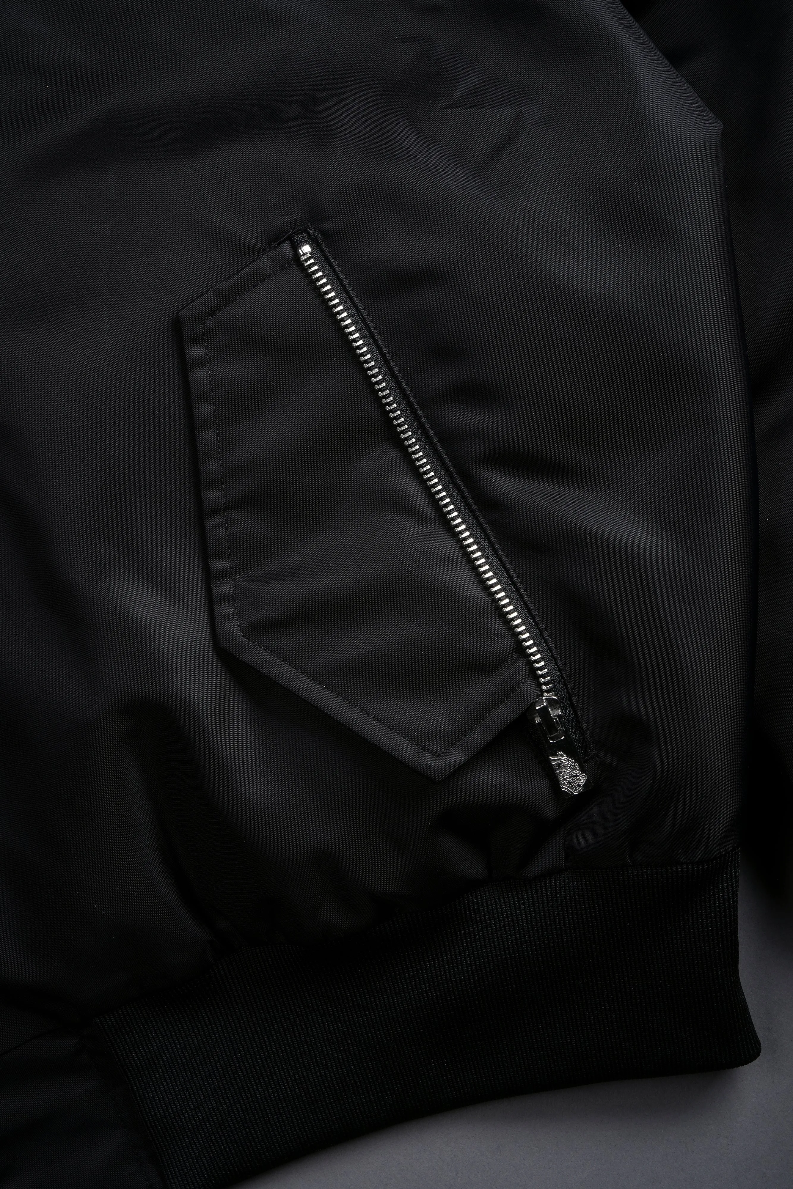 Fear Is My Ally Vicious Nylon Bomber Jacket in Black