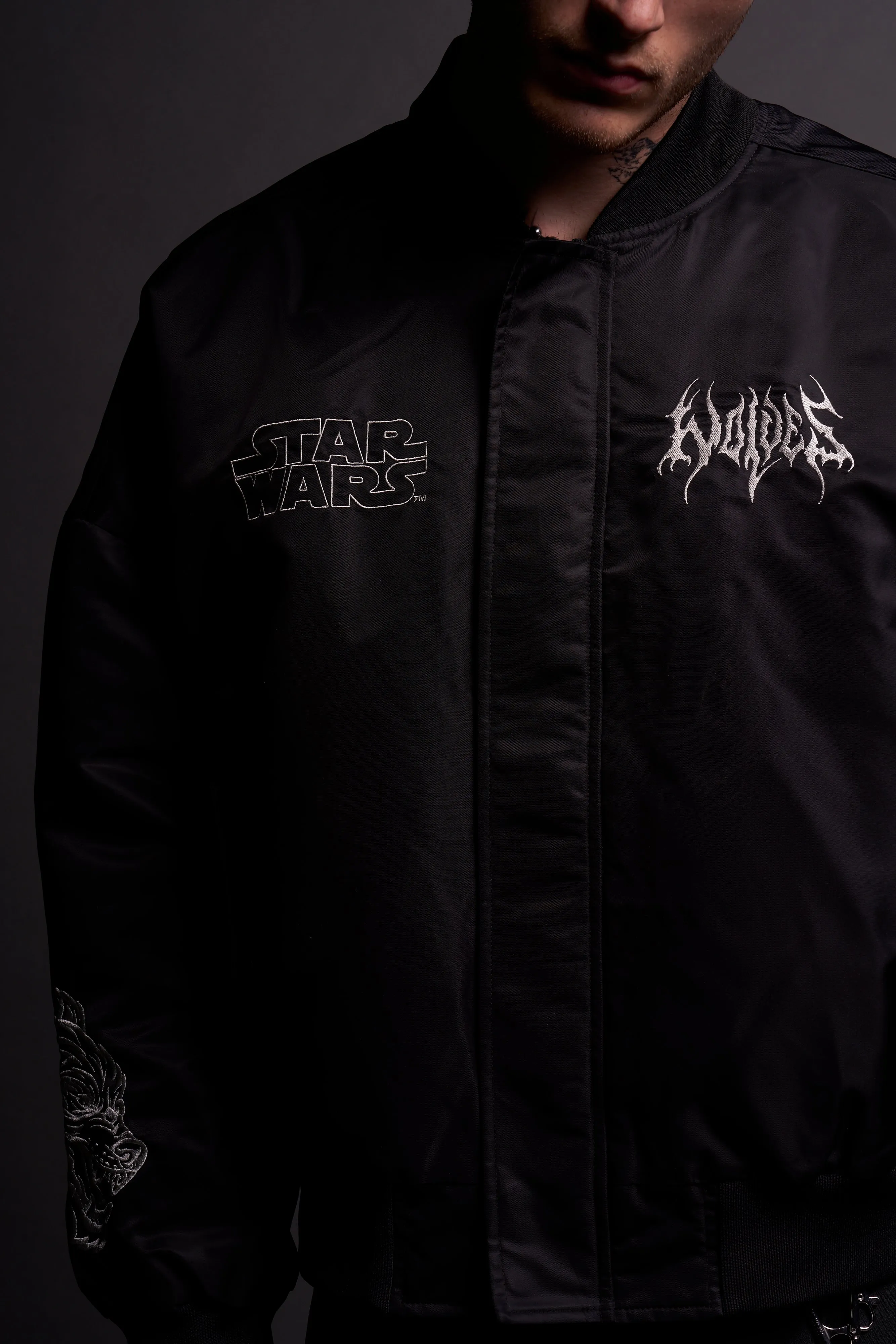Fear Is My Ally Vicious Nylon Bomber Jacket in Black