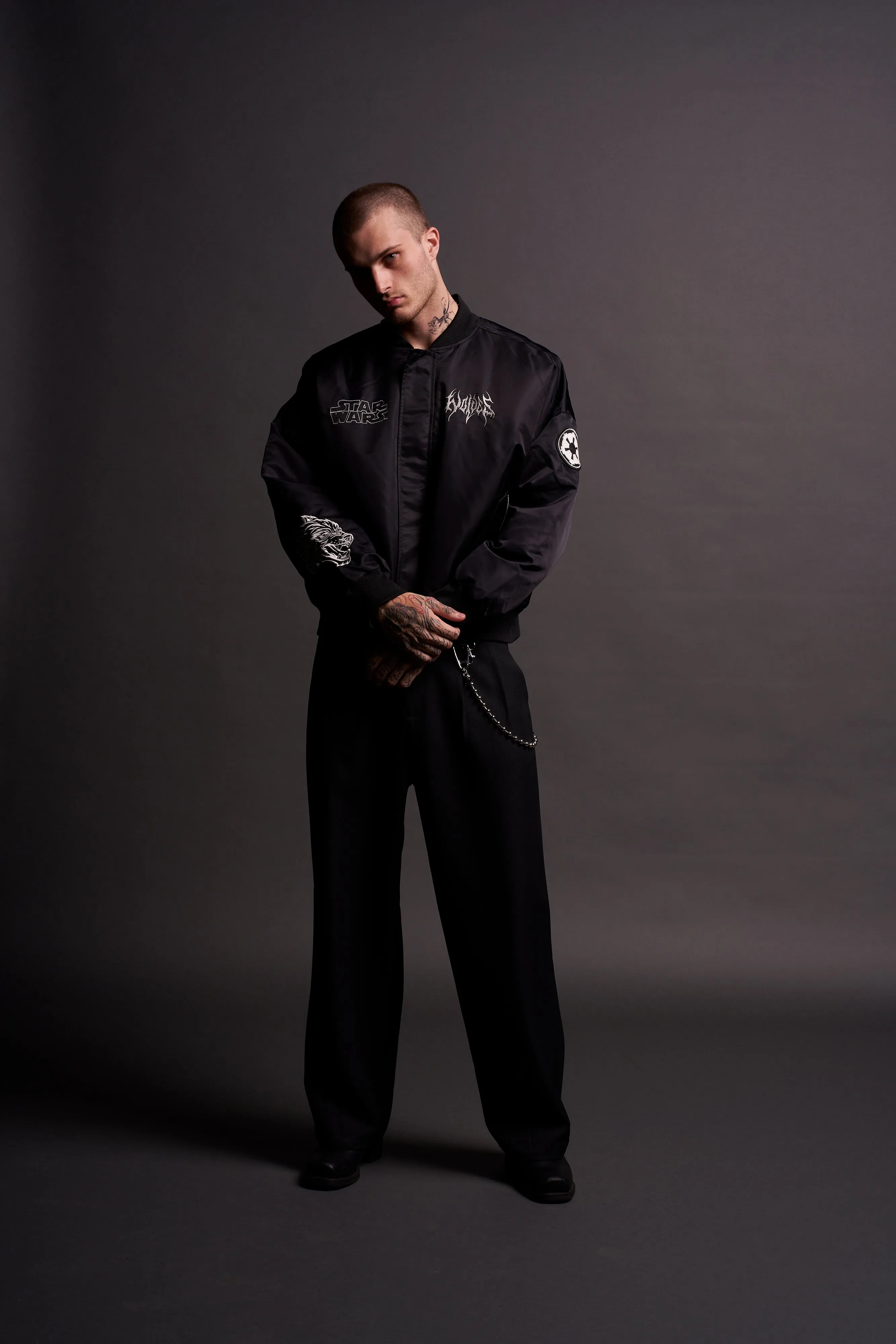 Fear Is My Ally Vicious Nylon Bomber Jacket in Black