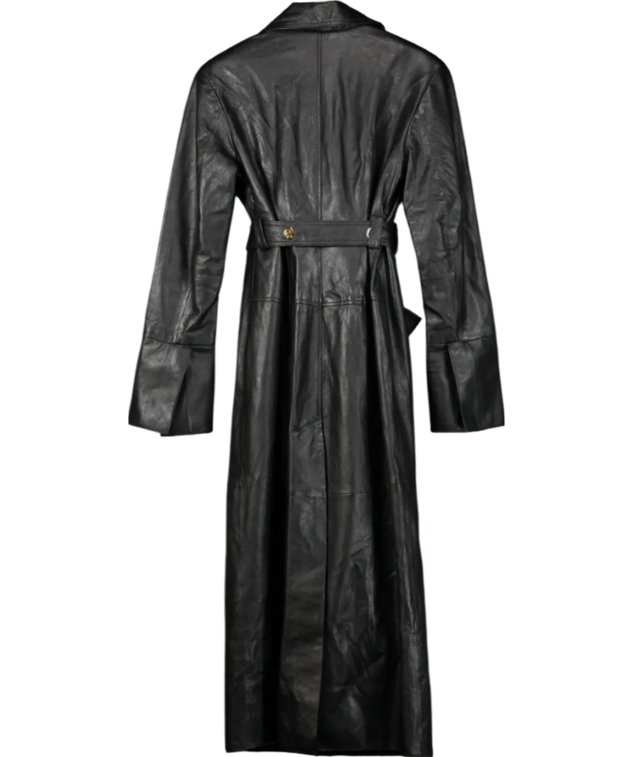 H&M Black Studio Statement-button Real Leather Coat UK S