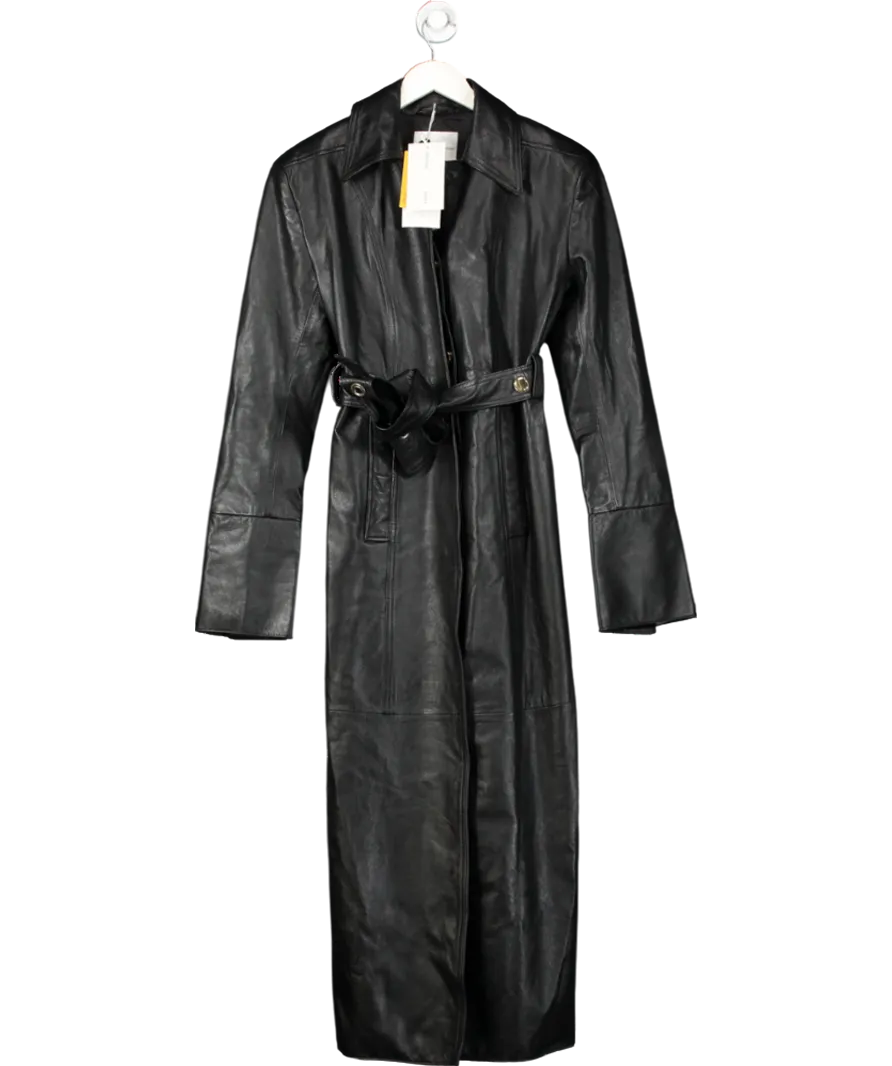 H&M Black Studio Statement-button Real Leather Coat UK S