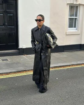 H&M Black Studio Statement-button Real Leather Coat UK S