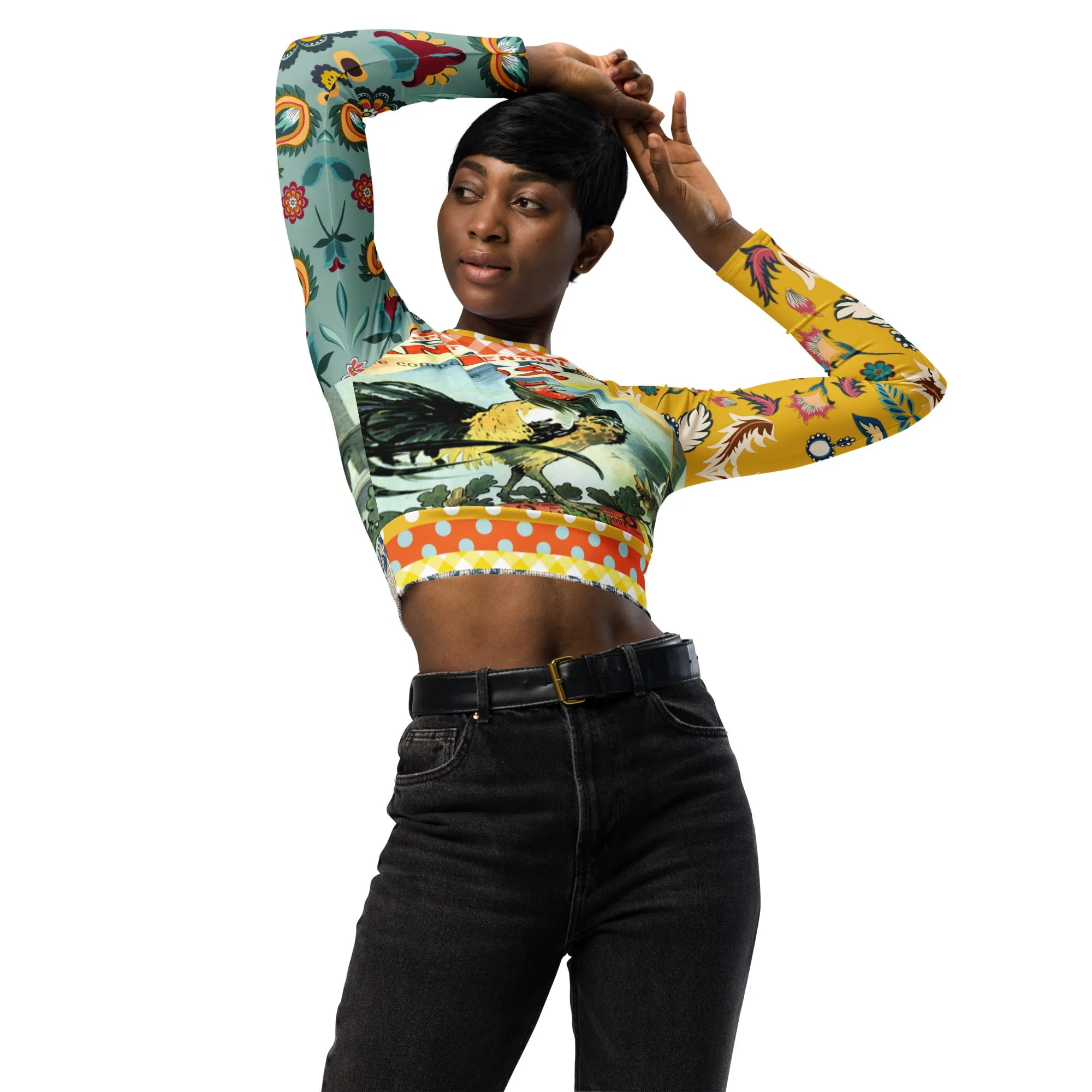Le Gaulois Gallic French Rooster Eco-Poly Long Sleeve Crop Top