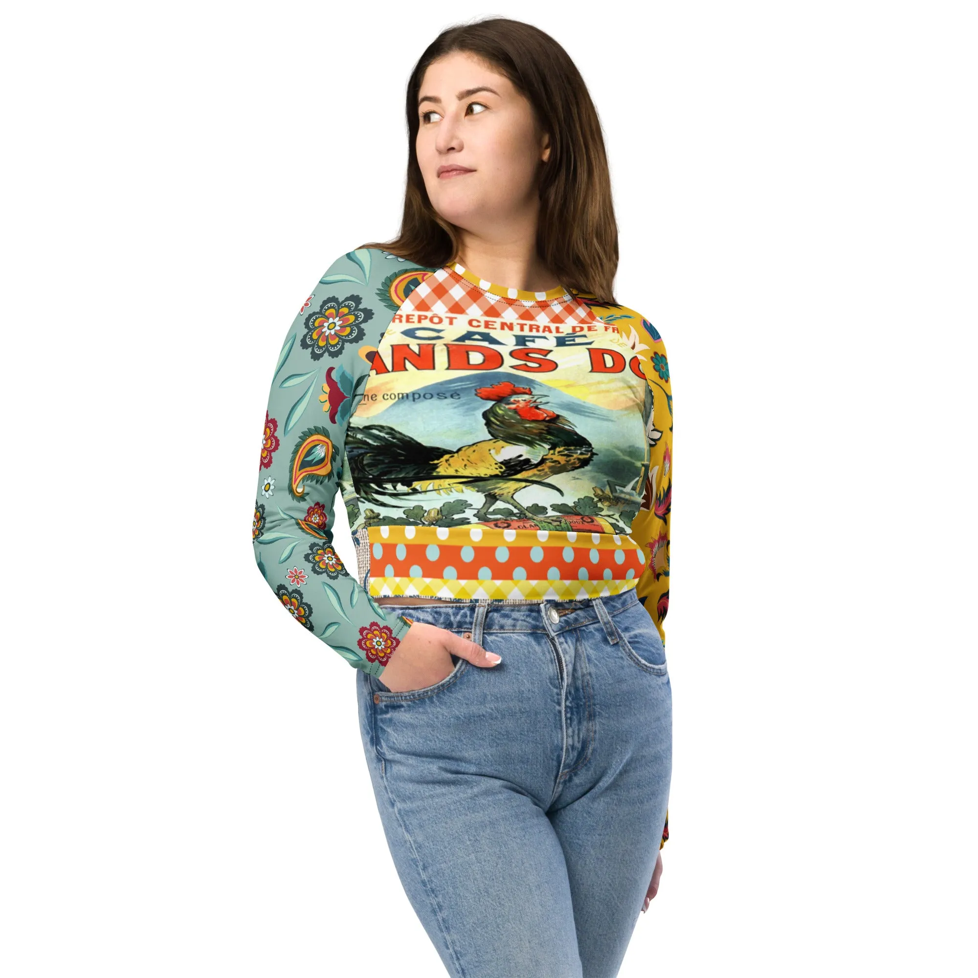 Le Gaulois Gallic French Rooster Eco-Poly Long Sleeve Crop Top