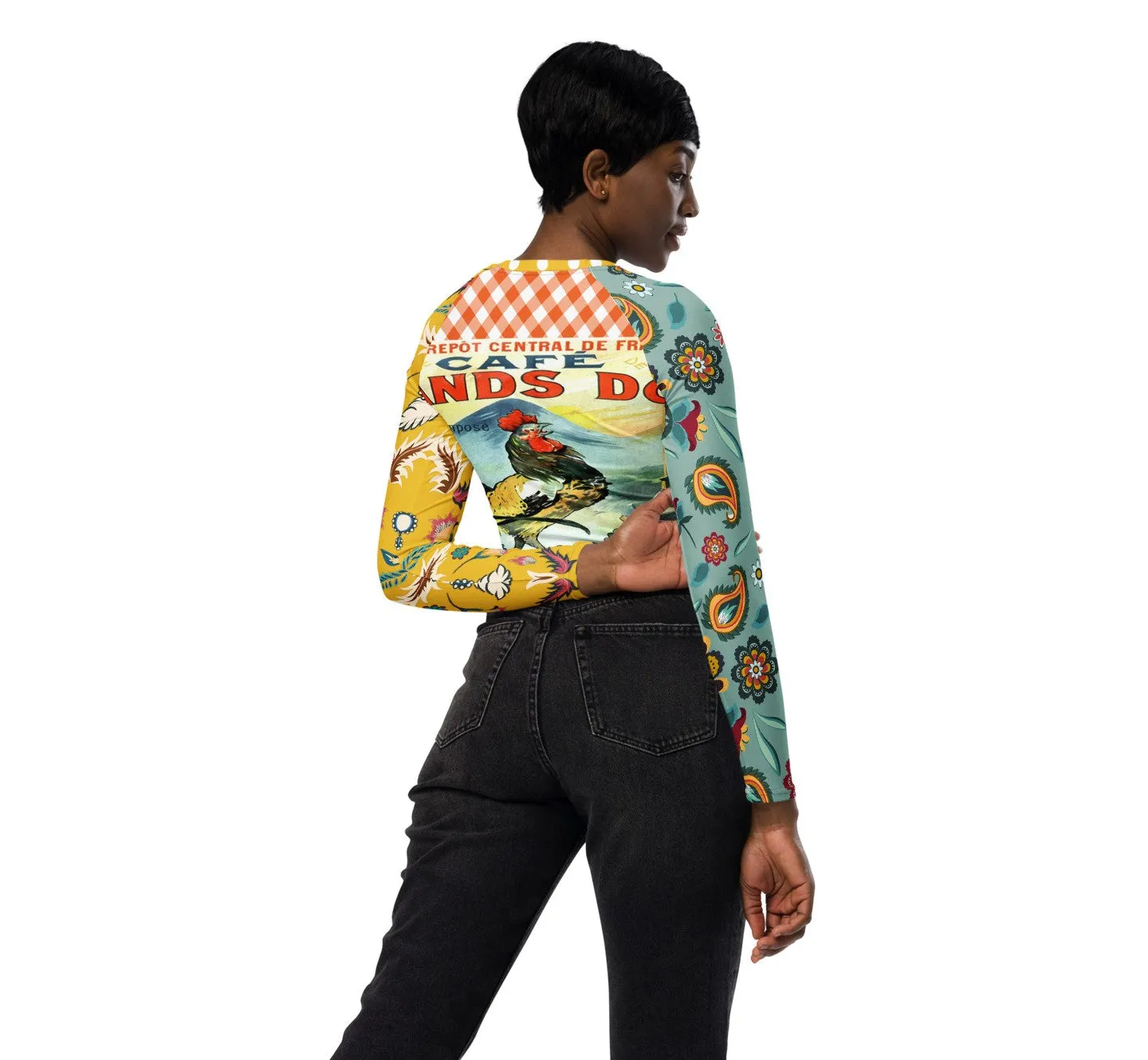 Le Gaulois Gallic French Rooster Eco-Poly Long Sleeve Crop Top