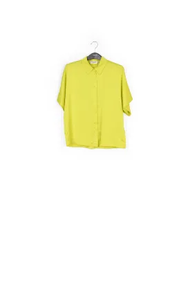 Lime green abstract-printed satin shirt