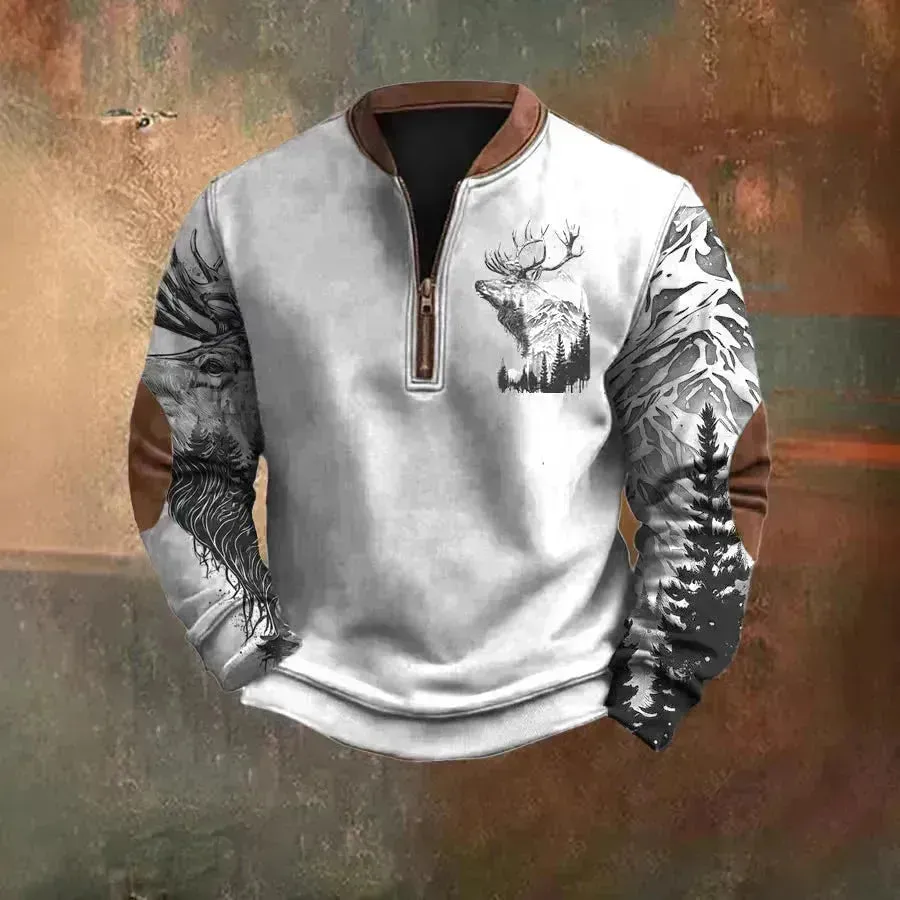Men Polo Half Zipper  Sweatshirt Men's 3D Printing Pullover top