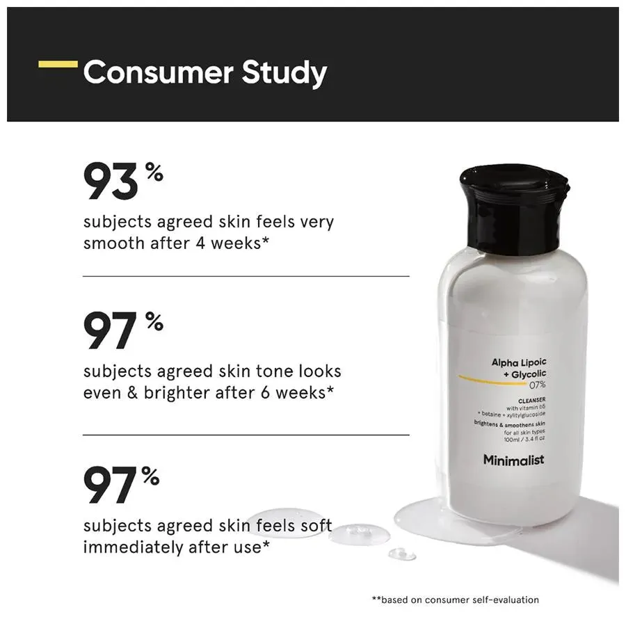 Minimalist Alpha Lipoic  Glycolic 07% Cleanser Brightens & Smoothens Skin 100ml