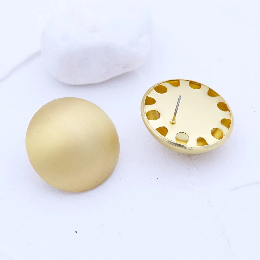 Minimalist Matte Gold Button Stud Earrings