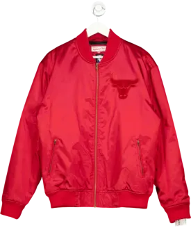 MITCHELL & NESS Red Satin Bomber Jacket UK L