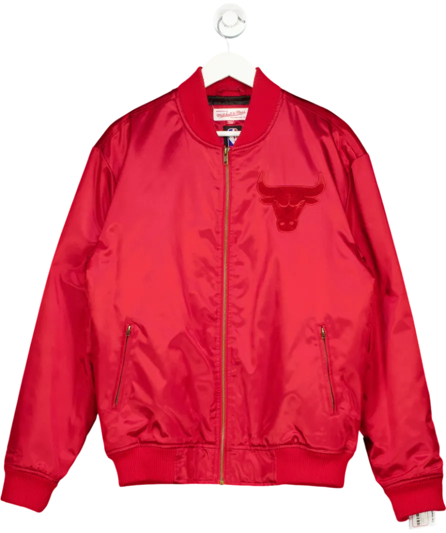 MITCHELL & NESS Red Satin Bomber Jacket UK L