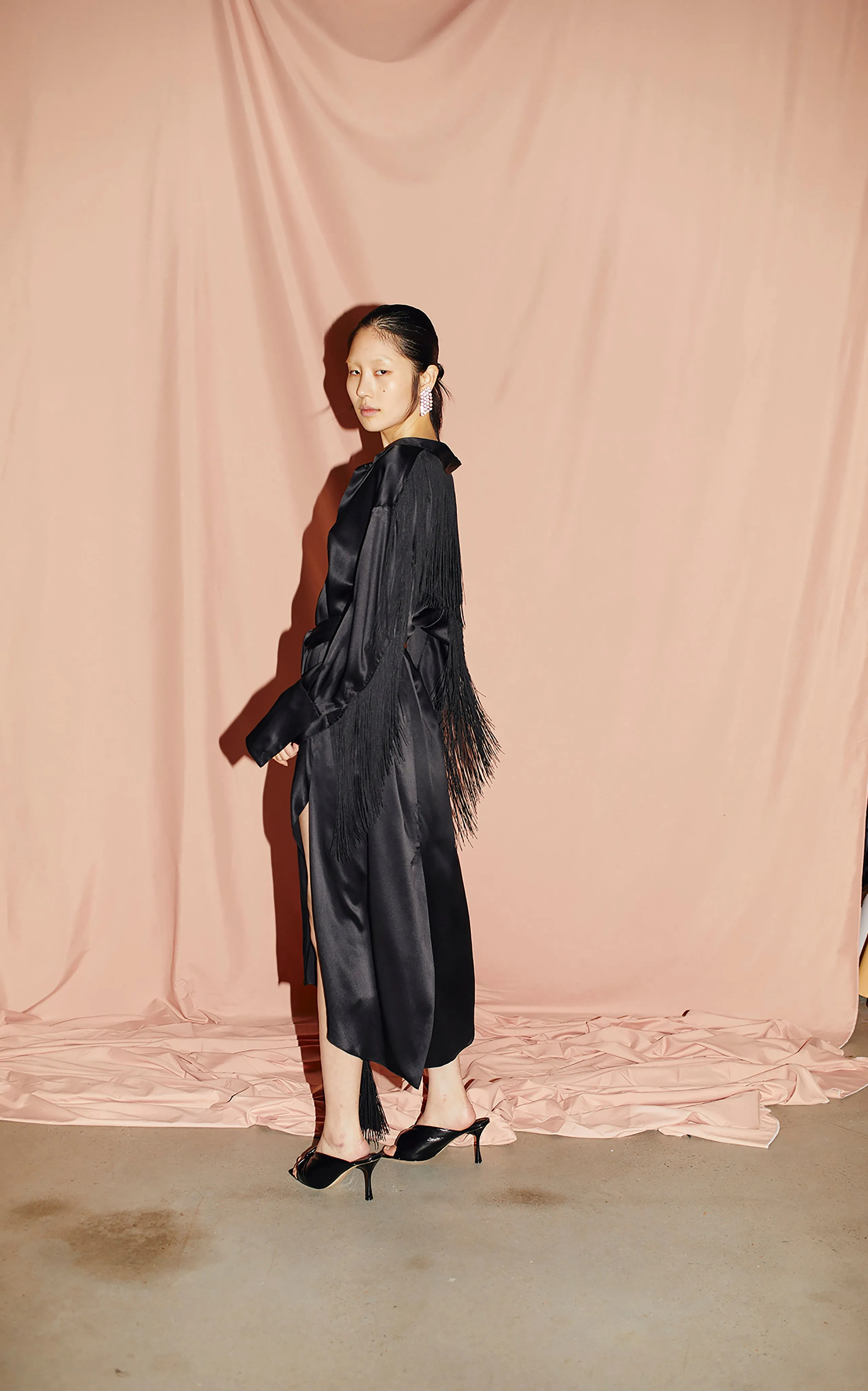 Nettle Fringed Shirt Dress | Black