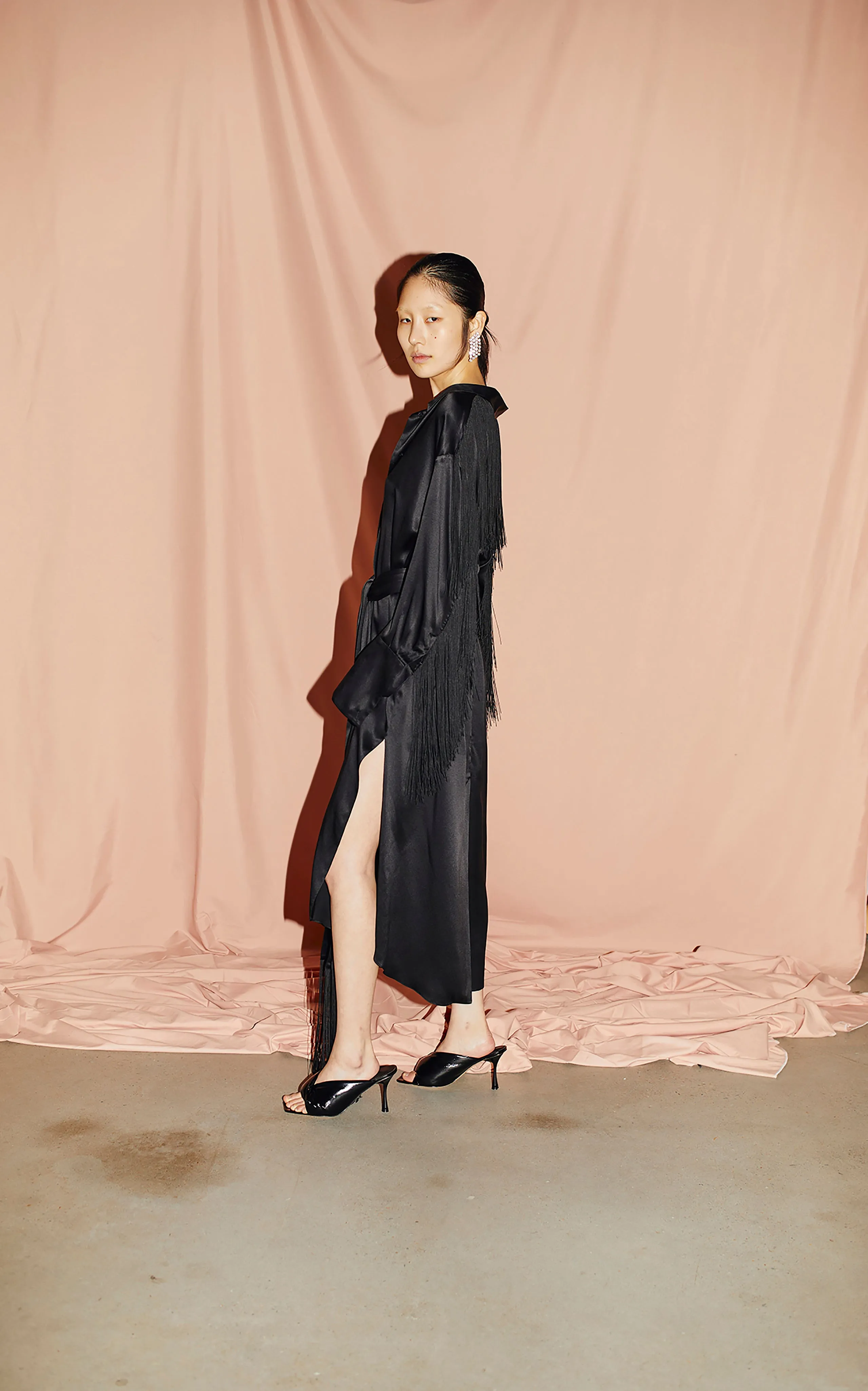 Nettle Fringed Shirt Dress | Black