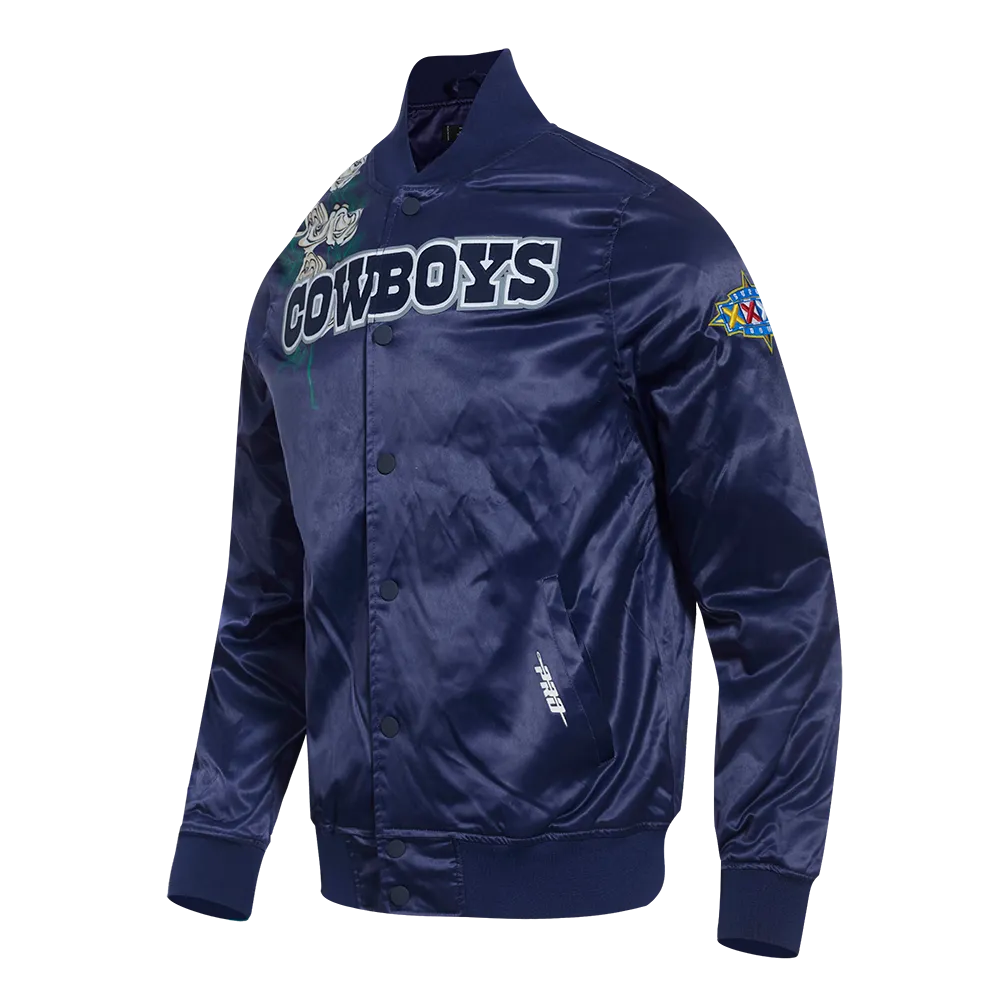 NFL DALLAS COWBOYS ROSES MEN'S SATIN JACKET (MIDNIGHT NAVY/MULTI)