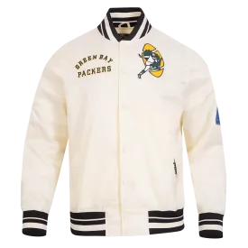 NFL GREEN BAY PACKERS RETRO CLASSIC MEN'S RIB SATIN JACKET (EGGSHELL/ BLACK)