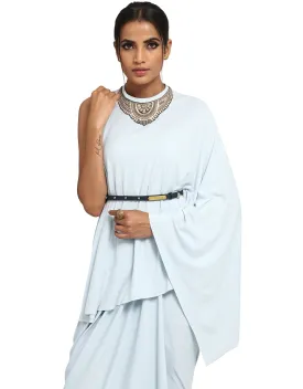 One-Shoulder Cape T-Shirt- Ice Blue