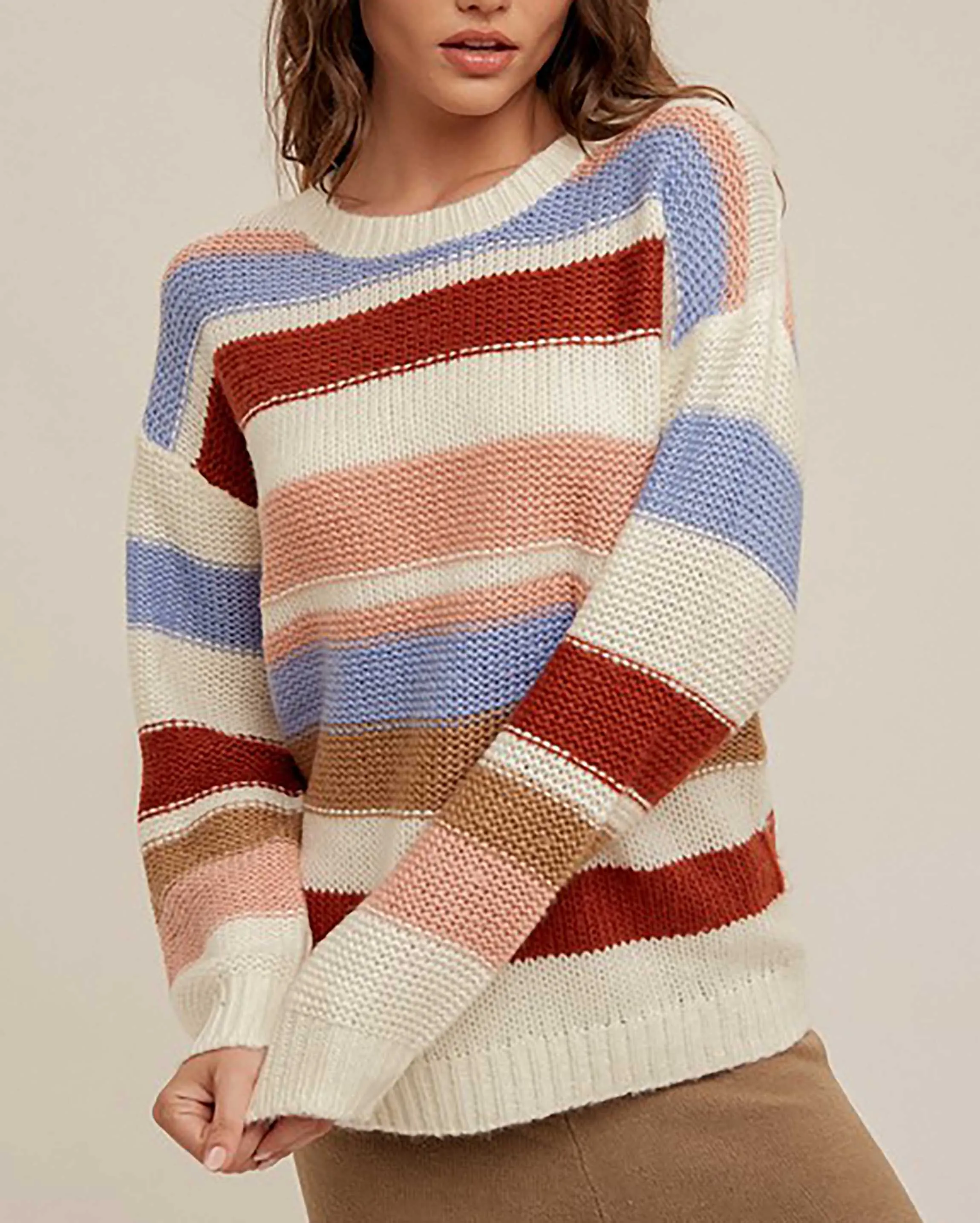 Open Book Striped Crewneck Sweater