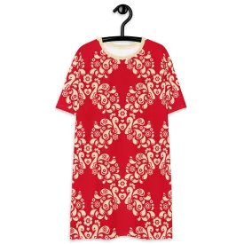 PEACOCK LOVE red - T-shirt dress
